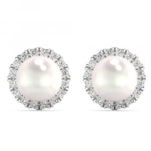 Женские серьги-гвоздики с жемчужинами и бриллиантами, 6 мм, выращенные в лаборатории, из золота 14 карат Pompeii2, 14K White Gold