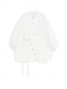 Мини-платье на пуговицах с поясом ZIMMERMANN, белый