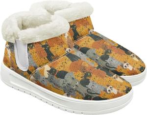 Женские зимние ботинки для снега, теплые комфортные утепленные нескользящие полусапожки для улицы Hechitok, Cat Print