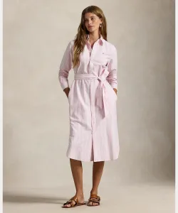 Платье-рубашка из хлопка в полоску с поясом, в стиле Оксфорд