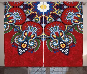 Штора ABAKUHAUS Красная мандала в деревенском стиле, этнический мотив, универсальная ленточная штора для гостиной с петлями и крючками, 280 x 225 см, разноцветная Abakuhaus