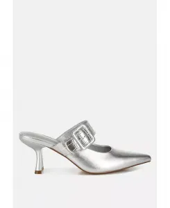 Туфли Bismi на каблуке-рюмочке с большой пряжкой London Rag, серебряный
