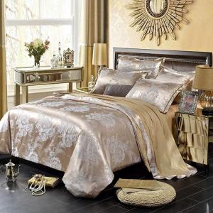 YUSIWOAL Комплект постельного белья, 4 предмета, комплект пододеяльника, 4-предметный комплект постельного белья из сатинового жаккарда с шёлковым хлопком, пододеяльник, постельное бельё, простыня, наволочки, постельные принадлежности Camel