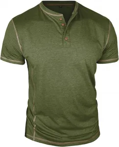 Мужская футболка хенли с коротким рукавом, летняя, однотонная