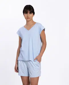 Женская короткая пижама из бамбука с принтом Punto Blanco, светло-голубой
