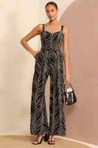 Комбинезон на бретелях с широкими штанинами и поясом Love & Roses, черный