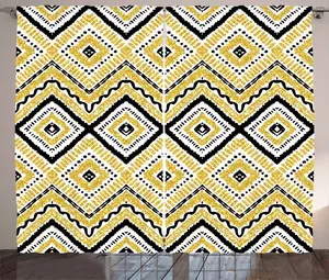 Штора ABAKUHAUS в этническом деревенском стиле с шевронным узором, тесьма для спальни, присборенная, с петлями и крючками, 280 x 245 см, желто-черно-белый Abakuhaus