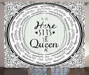 Штора ABAKUHAUS Любовь в деревенском стиле, Здесь сидит королева, овальные локоны, присборенная штора для спальни с петлями и крючками, 280 x 245 см, цвет: мятно-зеленый, антрацитово-серый Abakuhaus