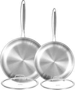 Набор сковородок DELARLO из трехслойной нержавеющей стали с крышками 20 см и 25 см, серебристый