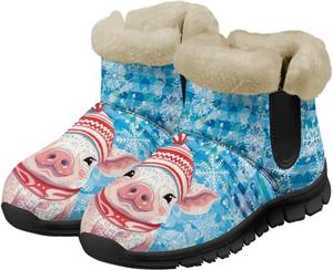 Женские зимние сапоги Jeiento Cartoon Pig с теплой внутренней отделкой, уютные обувь для женщин, Cute Pig Snowflake
