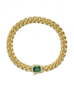 Браслет-Цепочка панцирного плетения с покрытием из 14-каратного золота и цветными кубическими циркониями Rachel Glauber, green