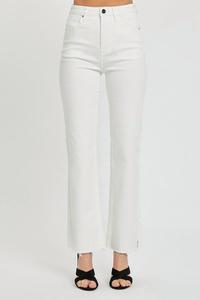 Белые брюки с завышенной талией, прямым кроем, рваным краем и разрезом сбоку RISEN