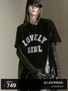 Платье-футболка Moco Heavy Industry с вышитым бисером, черный