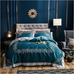 MWTSYSQ Комплект постельного белья из египетского хлопка с элегантной вышивкой синего цвета