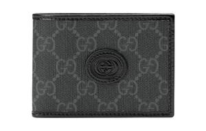 GUCCI GG Canvas With Leather Double Fold Wallet Card Holder Wallet Mini Men's Black