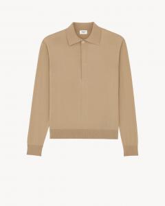 Поло из шелкового и хлопкового трикотажа SAINT LAURENT, коричневый