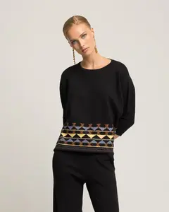 Женский джемпер прямого кроя с каймой и спущенными плечами Niza, индиго