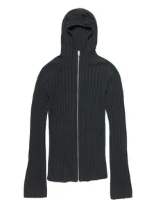 Кардиган с капюшоном и застежкой-молнией в рубчик Acne Studios, серый