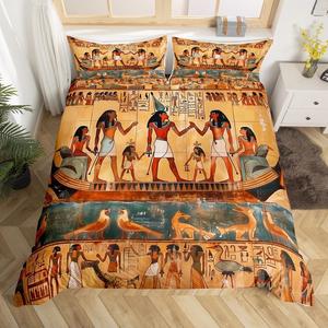 Erosebridal Комплект постельного белья Ancient Egypt с древнеегипетским принтом в экзотическом этническом стиле, Yellow Green Brown