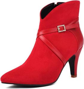 Женские ботильоны на высоком каблуке Alyaafifa с заостренным носком, на шпильке, с молнией, из элегантной замши, короткие ботинки для осени и зимы, нарядная обувь, Cross Strap - Red