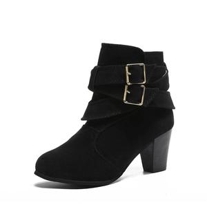 Женские ботильоны HINDOLA с круглыми носками, высокой массивной квадратной колодкой, замшевые повседневные ботинки с ремешком и пряжкой, 6.5-7 Black