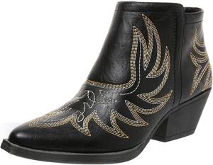 Женские ковбойские сапоги Классические с вышивкой, массивным каблуком, заостренным носком, короткие ботильоны в западном стиле, удобные женские ковбойские ботинки LJCFSDL, Black