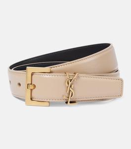 Ремень из кожи с монограммой Saint Laurent, бежевый