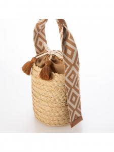 cachecache / Сумка-ведро из рафии с ручкой из жаккардовой ленты
