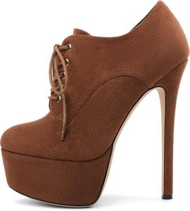 Женские ботильоны SAMMITOP с круглым носком, на шнуровке, с платформой и высокими каблуками, для вечеринок и платьев, Suede Dark Brown