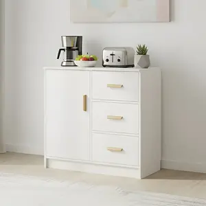 Lanyu Комод 80х40х80 см для спальни из массива дерева с шпоном, 5 ящиков, настенный, цвет теплый белый