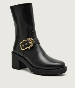 Кожаные ботильоны на массивном каблуке Love Moschino, черный