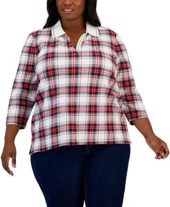 Рубашка-поло Tommy Hilfiger размера «плюс» с воротником Johnny Collar, Bright White Multi