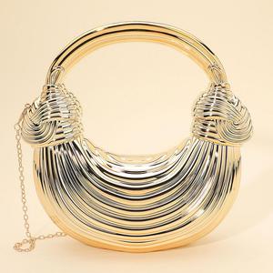 Сумка с жестким металлическим корпусом и рельефной ручкой-петлей FASHNZFAB, gold, patina verdigris