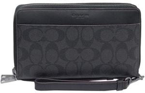 COACH Кошелек Double Zip с кожаным держателем для карт, мужской, черный