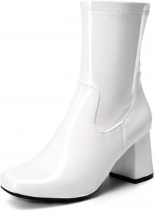 Женские сапоги DREAM PAIRS до середины голени с низким широким каблуком, квадратным носком и молнией, для вечеринок, косплея и танцев, White-Pat