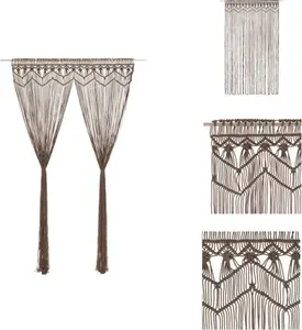 Шторы из макраме , серо-коричневые, 140x240 см, хлопок - Шторы и драпировки vidaXL