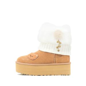 Женские короткие зимние сапоги Fluffy Snow Rabbit из натуральной кожи с расщепленным ворсом, термостойкие и износостойкие, цвет каштановый UGG, fluffy snow rabbit 4