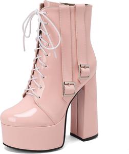 Roimaash женские ботильоны Sweet Patent Gothic на платформе, ботинки до щиколотки с широким каблуком, панк-стиль, 110 Pink