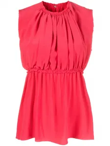 Шелковая блузка без рукавов со сборками Lanvin, розовый