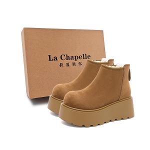 La Chapelle Женские сапоги на ультравысоком каблуке 7 см, желтый, износостойкие, для увеличения роста, короткие, верблюжьего цвета