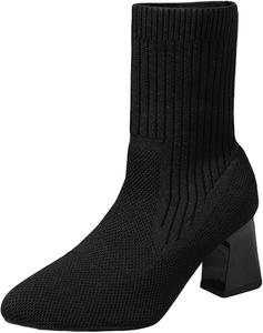 Женские вязаные эластичные ботильоны с заостренным носком, без застежки, с эластичной вставкой, с памятью формы, осенние ботильоны для работы Generic, Black