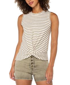 Небольшой полосатый топ без рукавов с перекрученным передом Liverpool Los Angeles, Cream Olive