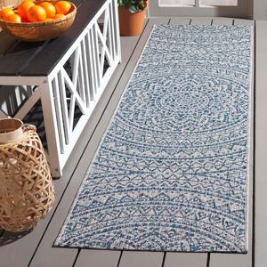 Ковер SAFAVIEH, 69 x 244 см, Washable Rug Outdoor Courtyard Collection - Light Grey & Blue, Non-Shedding & Easy Cleaning, идеальный для патио, прихожей, гардеробной, коридора, кухни (CY8734-36812)