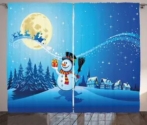 Рождественская штора в деревенском стиле ABAKUHAUS, Snowy Land Pine Moon, универсальная ленточная штора для гостиной с петлями и крючками, 280 x 225 см, серо-белый-синий Abakuhaus