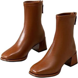 Женские ботинки на платформе с квадратным носком, молния сзади, широкий каблук, большой размер, модные ботинки для женщин 2025 Generic, Brown