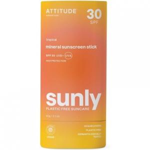 ATTITUDE Минеральный солнцезащитный стик с оксидом цинка SPF 30, проверен EWG, не содержит пластика, широкий спектр защиты от UVA/UVB, дерматологически протестирован, веганский, тропический, 60 г
