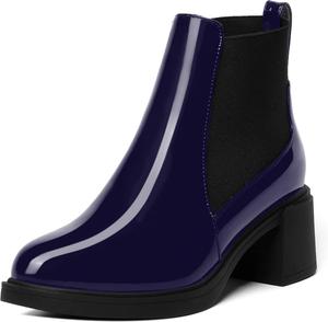 Женские офисные ботильоны AMBELIGHT Chelsea с эластичной посадкой, круглым носком, однотонные, массивный средний каблук 2,5 дюйма, Navy Blue Black