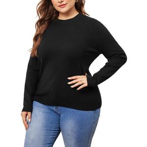 Женские вязаные свитера больших размеров с длинными рукавами, рубашки с круглым вырезом, осенние повседневные базовые футболки Agnes Orinda, черный