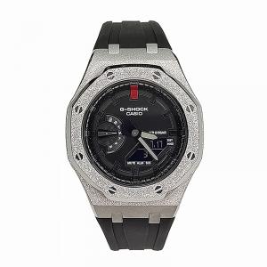 Часы Casio G-Shock Analog-Digital 2100 Series, арт. GA-2100-1A1, 44 мм, черный/морозное серебро/серебристые стрелки