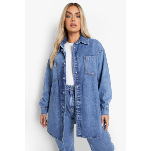 Джинсовая рубашка оверсайз с карманами plus acid wash Boohoo, синий